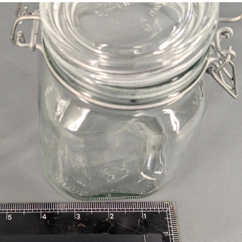 Fidenza Vetraria Italy Clear Glass Hermetic Jar Wire Bail Swing Top 6.5in